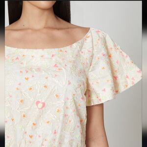 NEW MANISH ARORA Paris Embroidered Ivory Cream Organza Blouse Heart Top M 38